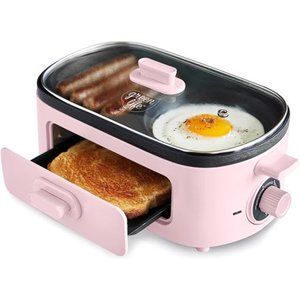 3-in-1 Breakfast Maker Station, Healthy Ceramic Nonstick Dual Griddles for Eggs